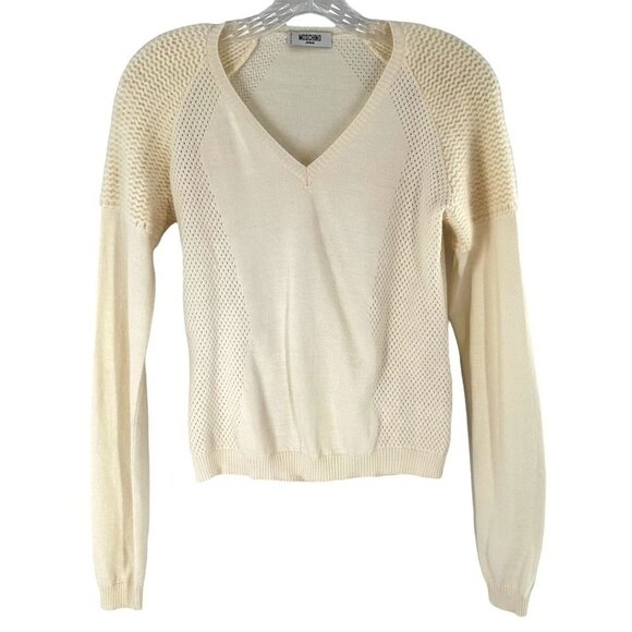 Moschino Ivory Wool & Angora V-Neck Sweater Size 8 - Picture 2 of 5